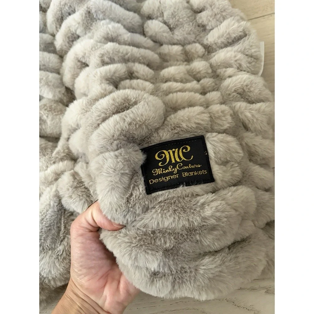 Minky Couture Hugs Brown Taupe Designer Blanket GRANDE Size 60x84
